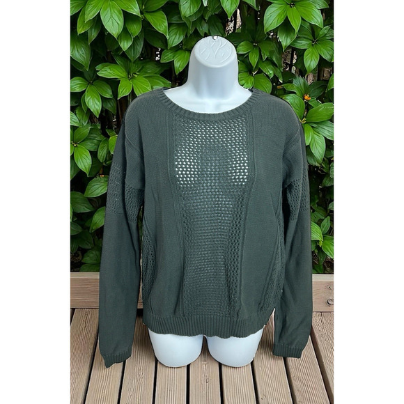 Rubbish Green Semi Open Knit Sweater Sz M Pullover Long-Sleeve Coastal Top - Picture 3 of 8